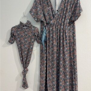 Labor & Delivery Gown and matching knotted newborn gown w headbands